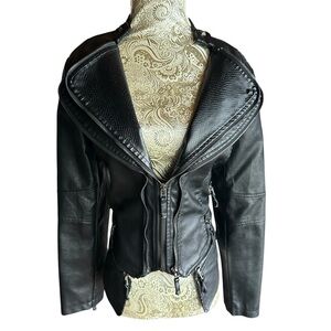 Faux Black Leather Jacket Snake-print Goth Punk Rock Concert Featival Size Large